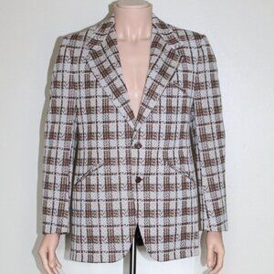 Vintage 70s Towncraft Brown Plaid Polyester 2 Button Sport Coat Blazer Men's 41